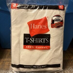 2002 Hanes Men's T-Shirt 3-Pack White Size XL Crew Neck 100% Cotton NOS Tagless